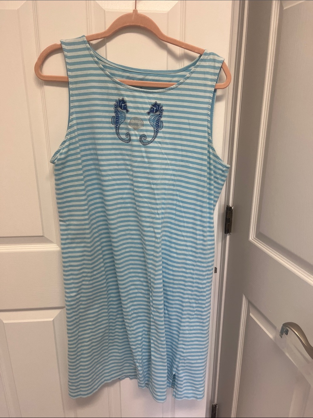 Striped Light Blue & White Sleeveless Tank Dress/Coverup